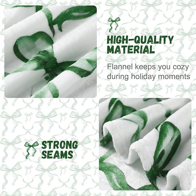 Buryeah Green Bow St. Patrick's Day Throw Blanket St. Patrick's Day Gifts Preppy Blanket Coquette 50" x 60" Flannel Soft Cute Bow Lightweight Aesthetic Room Decor for Women Friends for Sofa Couch Bed