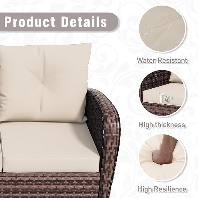 4 Piece Patio Conversation Set - 2 Swivel Chairs 1 Coffee Table 3-Seater Sofa, PE Wicker & Steel Patio Furniture with Heavy-Duty Steel Frame,Weatherproof Cushions, Beige