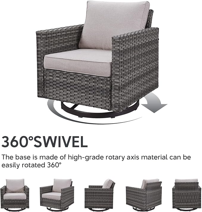 5 Piece Wicker Patio Furniture with Fire Pit Table - Outdoor Conversation Set with 50,000 BTU Fire Pit, All Weather Rattan Patio Set for Deck Backyard Garden - Grey Wicker Beige Cushion