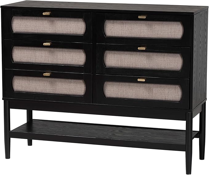 Baxton Studio Shirin Beige Fabric and Black Wood Queen 4-Piece Bedroom Set