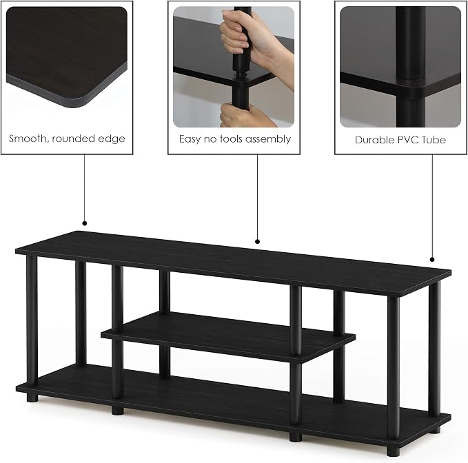 Furinno Turn-N-Tube No Tools 3D 3-Tier Entertainment TV Stand up to 50 inch TV, Round Tubes, Walnut - Image 6