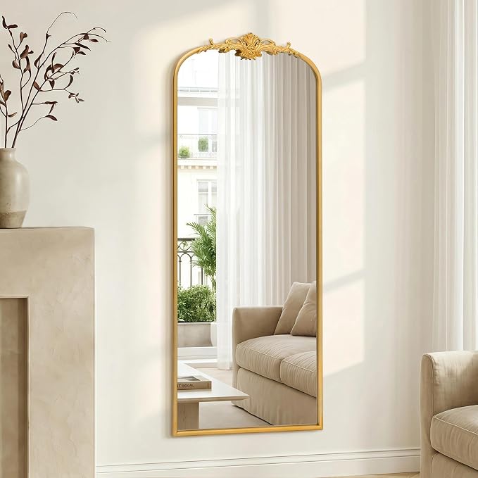 Besdomus Antique Full Length Mirror: 21"x56" French Gleaming Gold Arched Full Body Mirror - Floor Vintage Baroque Traditional Ornate for Entryway/Cloakroom/Bedroom - Home Decor for Interior Designers - Image 5