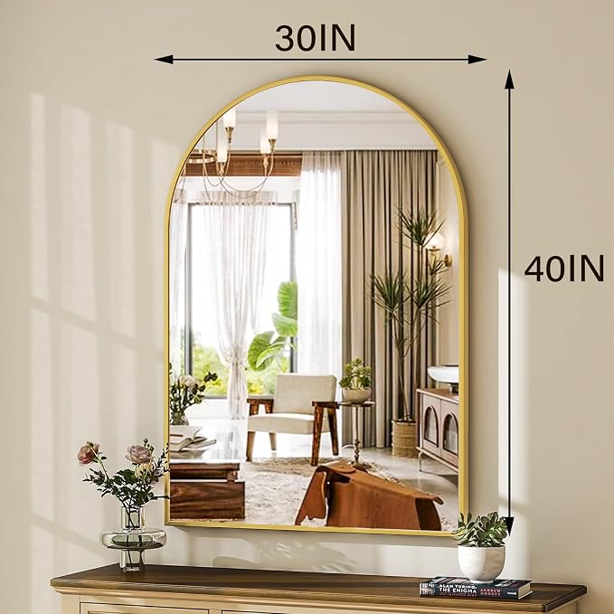 HARRITPURE Arched Bathroom Mirror - 30"x40" Gold Large Wall Mounted Vanity Mirror Aluminum Alloy Frame Arch Wall Mirror for Living Room, Bedroom and Entryway - Image 6