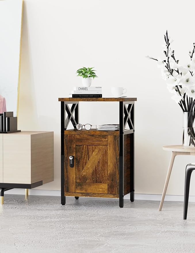 runjuly Night Stand with Locking Drawer, Bedside Table with Drawers, Wooden Bed Side Table with Storage Cabinet, Nightstand with Door, End Night Table for Bedroom, Dorm, Office, Rustic Brown - Image 5
