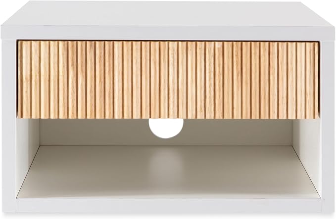 JONATHAN Y NST2001B Elise 15.71" Classic Contemporary Floating Wall Mounted Nightstand with Soft-Close Tambour Drawer and Cable Hole, White/Light Oak - Image 9