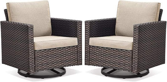 Belord Wicker Chairs Outdoor Bistro Set Oversize Patio Swivel Rocker, Rattan Outdoor Seating Set of 2 Swivel Glider Chairs Wicker Furniture for Porch Deck Backyard with Water-Resistant