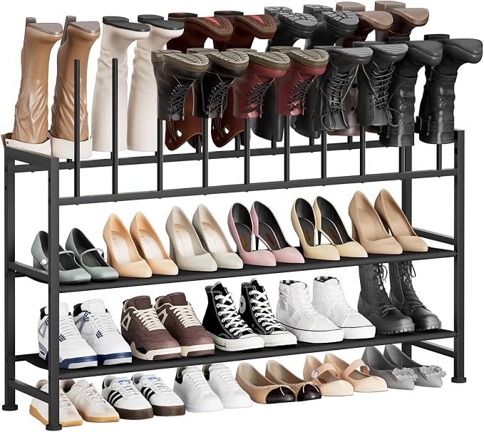 DIMJ Boot Rack 4-Tier - Black Metal Boot Storage Rack for Tall Boots Organizer, Shoe Rack for Boots, Sneakers, High-Heel, Entryway, Fits 10 Pairs by DiMJ