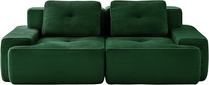 Casaphoria 80'' Corduroy Couch Sectional, 2 Seater Boneless Couches for Living Room, Green Modular Cloud Sofa with 2-Pillow, Extra Deep Seat Sofa with No Assembly