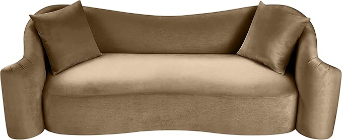 Meridian Furniture 44052Beige-S Destin Collection Modern | Contemporary Sofa with Ultra Luxe Beige 460 GSM Velvet, Rich Curves, 91" W x 34.5" D x 31" H, Beige
