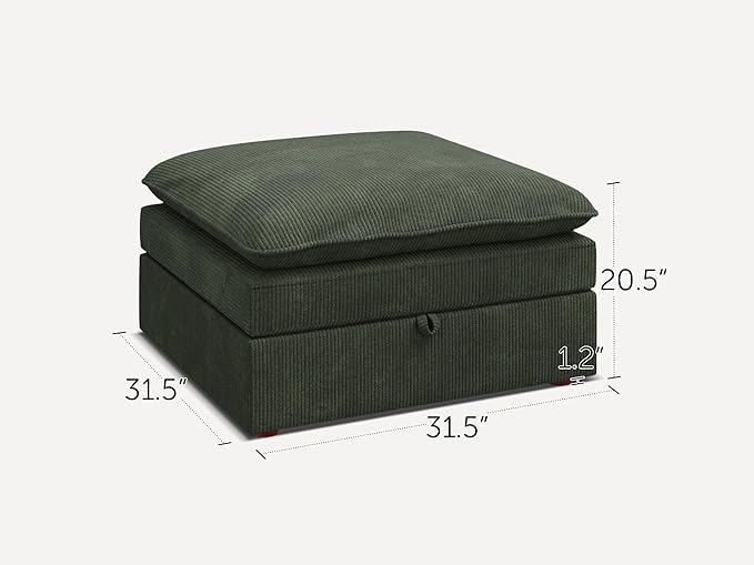 HONBAY Corduroy Ottoman, 31.5 Inch Square Ottoman Bench with Storage for Living Room, Green