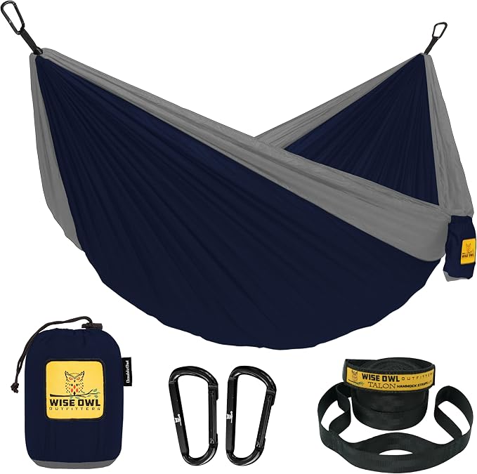 Wise Owl Outfitters Camping Hammock – 500lbs Portable Hammock with Tree Straps - Travel, Backpacking, Hiking, Outdoors Camping Gear - Single or Double by WiseOwlOutfitters