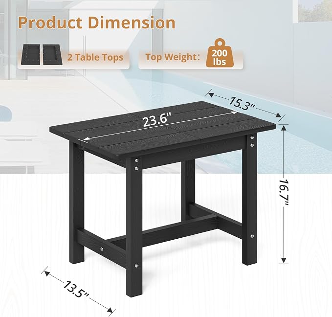 LUE BONA Outdoor Side Table, HDPS Large Size Outdoor Table, Adirondack Side Table, Outside End Table for Patio, Porch, Beach, Garden, Weather Resistant/Easy Maintenance/Indoor or Outdoor Use, Black - Image 2