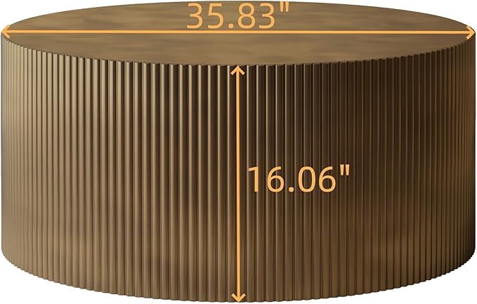 35.83" Gold Round Coffee Table, Minimalist Wave Stripe Modern Round Table, Drum Circle Coffee Tables for Living Room,Office Apartment,Gold