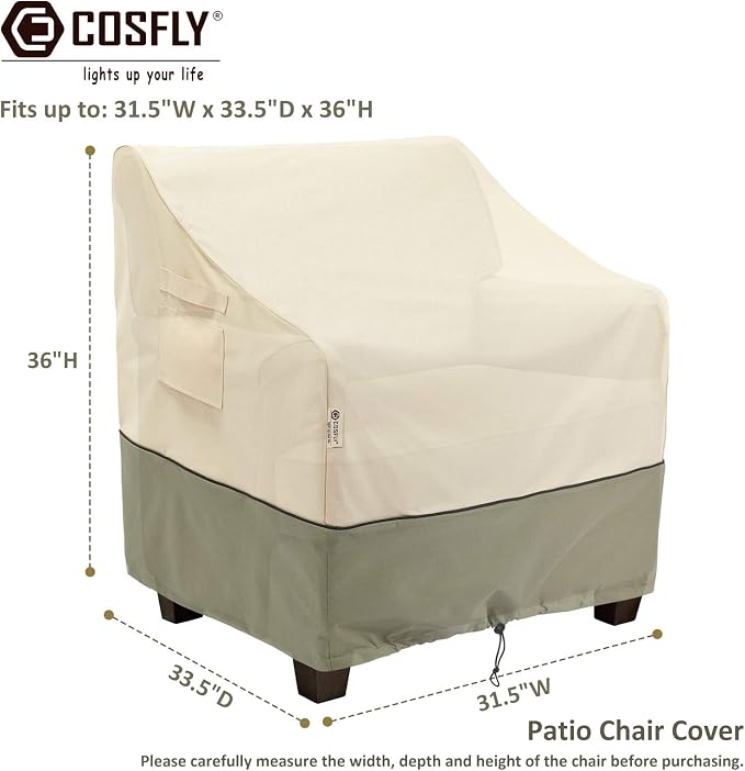 COSFLY Outdoor Furniture Patio Chair Covers Waterproof, Lounge Deep Seat Cover, Lawn Furnitures Covers Fits up to 31.5W x 33.5D x 36H inches(2 Pack) - Image 2
