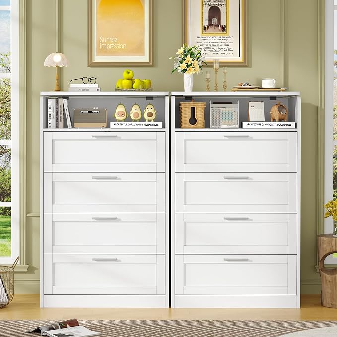 TEENFON Dresser for Bedroom, Tall White Dresser with 4 Drawers, Dressers with Mirror, Chest of Drawers for Bedroom, Living Room, Closet, Hallway, White - Image 6