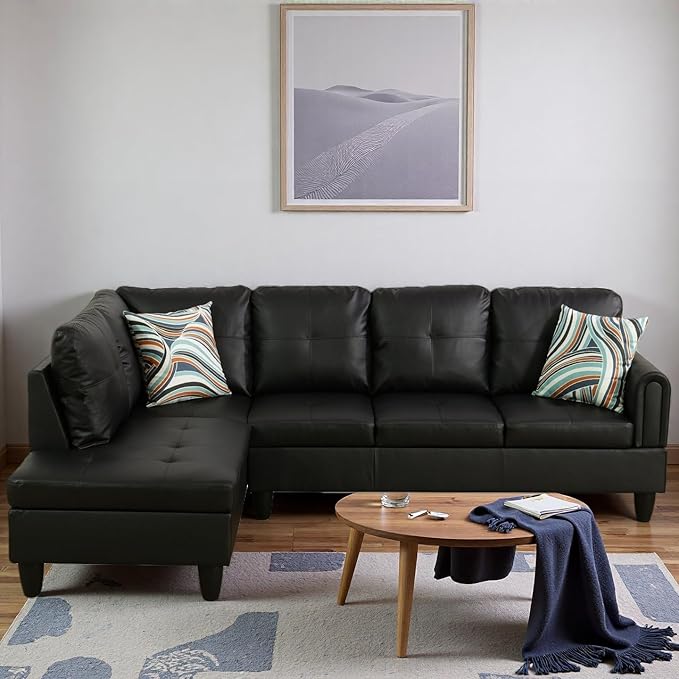 L Shape Sectional Couch with Chaise, 97 Inch Modular Sofa with Ergonomic Reclined Backrest, Sectional Couches for Living Room, High-Density Foam, for Office and Small Apartment, Black