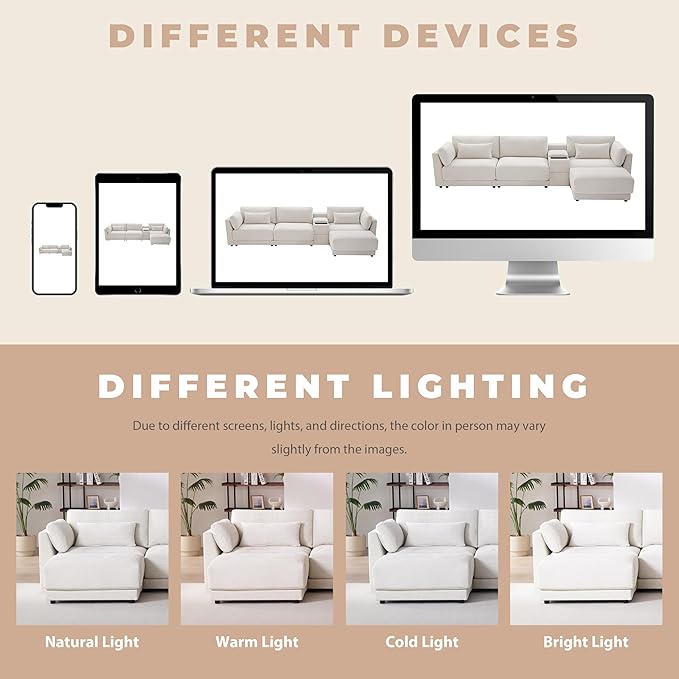 124" L-Shaped Corner Sectional Sofa with Multi-Functional Storage Console for Home Apartment, Luxury Chenille Upholstered Cloud Couches W/Wireless Charger & Ottoman