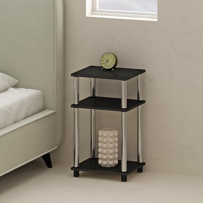 Furinno Just 3-Tier Turn-N-Tube Open Storage Nightstand, 2-Pack, Americano, Stainless Steel Tubes - Image 4