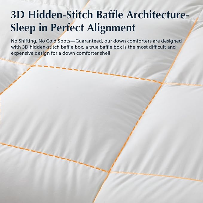 Pacific Coast Goose Feather Down Fiber Comforters Queen Size, Extra Fluffy White Duvet Insert, Ultra-Soft, Breathable, All Season Hotel Luxury Bedding Comforters, 8 Corner & Center Loops (90"x90")