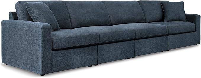 Signature Design by Ashley Modmax Contemporary Modular Stain Resistant 4-Piece Sofa with Reversible Cushions and 2 Accent Pillows, Blue