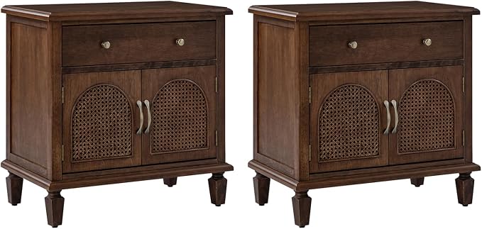 HULALA HOME End Table with Doors and Drawer, Traditional Side Table with Solid Wood Legs, Adjustable Shelf, Charging Station, Walnut - Image 7