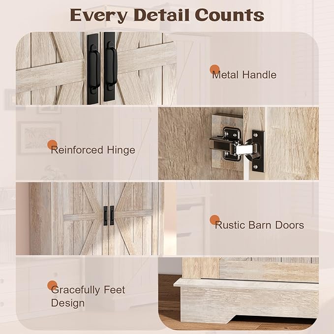 71" Tall Farmhouse Armoire Wardrobe Closet with 3 Drawers and Sliding Barn Door, 3 Doors Wooden Wardrobe Cabinet Clothing Storage Cabinet Organizer, Neoclassical White