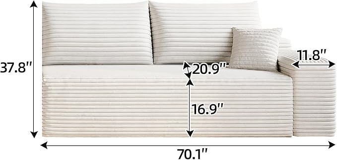 107" Corduroy Couch with Ottoman, Cloud Sectional U Shaped Sofa, Deep Seat Boneless Couches for Living Room Bedroom Apartment, Compressed Foam No Assembly Required, Left Facing Chaise, White