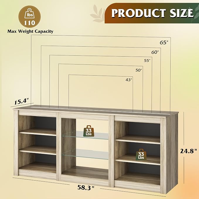 WLIVE Modern TV Stand for 65 Inch TV, Entertainment Center with Adjustable Open Shelves & RGB LED Lights, Sturdy Media Console for Living Room, Bedroom,Gaming(Gray Oak) - Image 3
