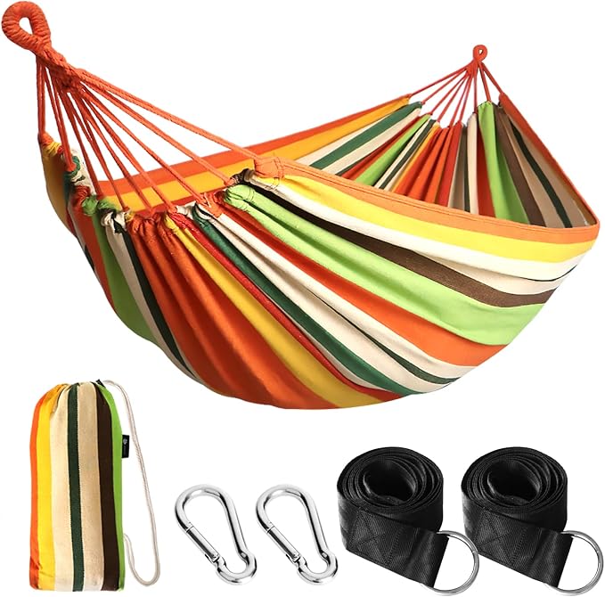 ANYOO Cotton Hammock Portable Camping Hammocks for Hanging Sturdy Garden Comfortable Fabric Hammock with Tree Straps Up to 660lbs with Travel Bag for Camping Outdoor/Indoor Patio Backyard by Anyoo