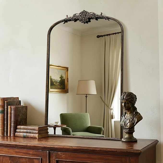 Besdomus Antique Large Arched Mirror: 24"x36" French Arch Black Vintage Wall Vanity Mirror - Traditional Ornate Home Decor for Entryway/Fireplace/Bathroom/Bedroom - Idea for Young Couples - Image 6