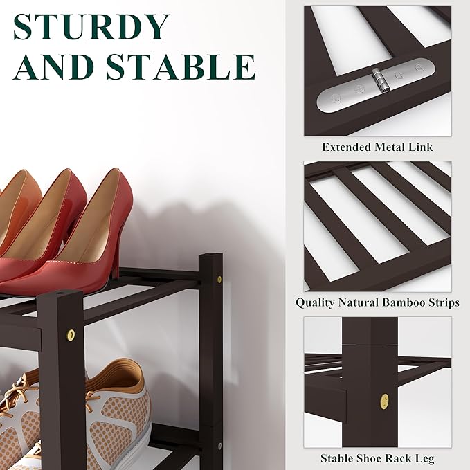 Smiry Shoe Rack, 5 Tier Bamboo Shoe Organizer, Stackable Free Standing Wooden Shoe Storage Shelf for Closet, Entryway, Front Door Entrance, Brown - Image 3