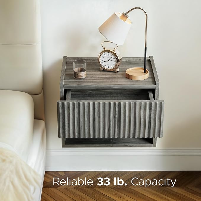 Lazzanto Floating Nightstand Bedroom Bedside Table - Floating Night Stand Set of 2 with Storage Drawer, Wood Morden Wall Mounted Bedside Tables for Dorm Hallway Entryway - Image 6