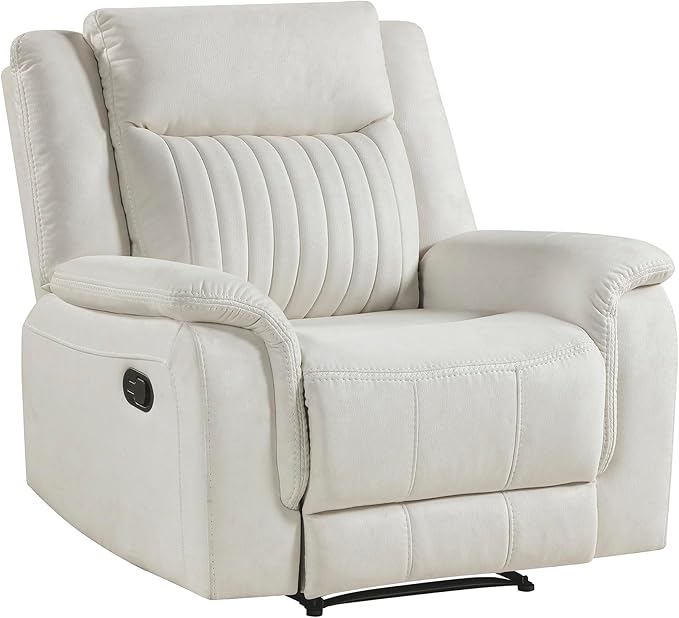 Lexicon Manual Recliner Chair, Polished Microfiber Reclining Sofa Chair, Home Theater Seating, Wall Hugger Manual Recliner for Living Room/Office/Apartment, Beige