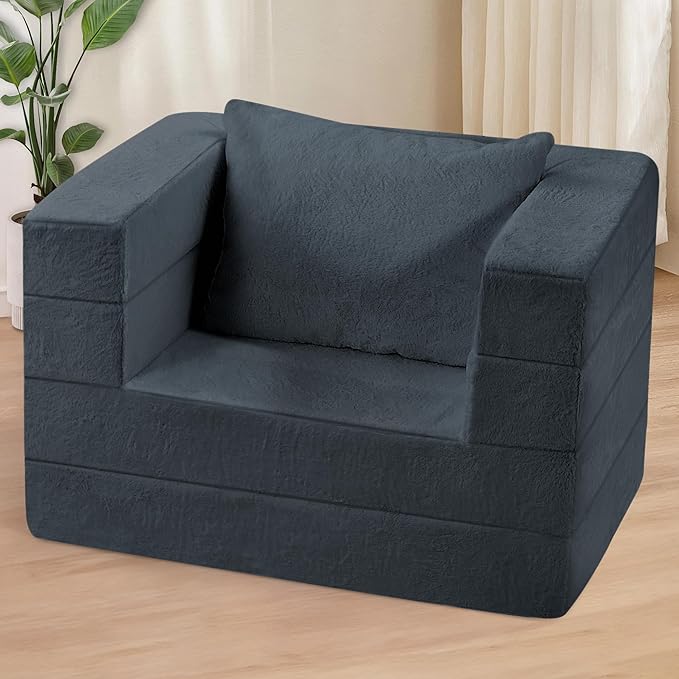 Futon Sofa Bed with Pillow, 3-in-1 Sleeper Sofa Bed with Removable Cover, Convertible Floor Sofa Bed, No Assembly Boneless Couch for Living Room, Bedroom