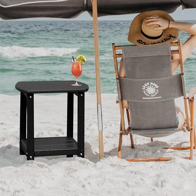 Adirondack Square Outdoor Side Table,2-Tier Storage Patio Side Table, HDPE End Tables for Backyard Pool Porch Garden Lawn - Image 2
