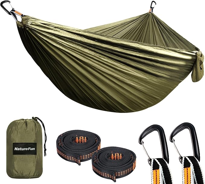 NATUREFUN Ultra-Light Travel Camping Hammock | 300kg Load Capacity,Breathable,Quick-Drying | 2 x Premium Carabiners,2 x Nylon Slings Included | Outdoor Indoor Garden by NATUREFUN