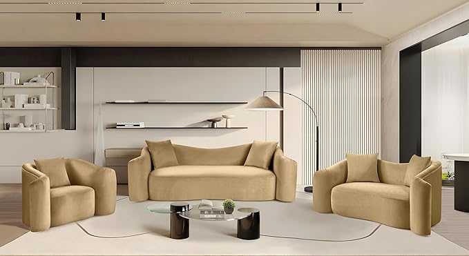 Meridian Furniture 44052Camel-S Destin Collection Modern | Contemporary Sofa with Ultra Luxe Camel 460 GSM Velvet, Rich Curves, 91" W x 34.5" D x 31" H, Camel
