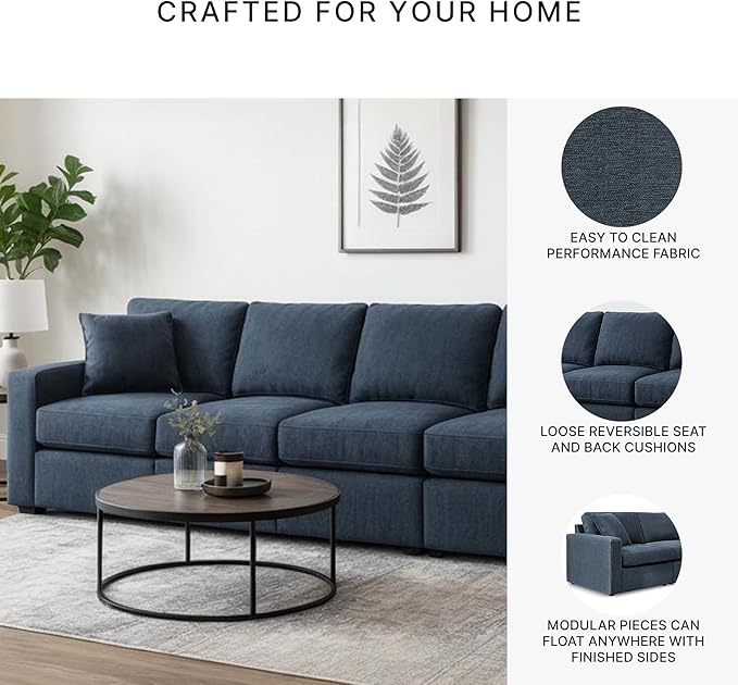 Signature Design by Ashley Modmax Contemporary Modular Stain Resistant 4-Piece Sofa with Reversible Cushions and 2 Accent Pillows, Blue