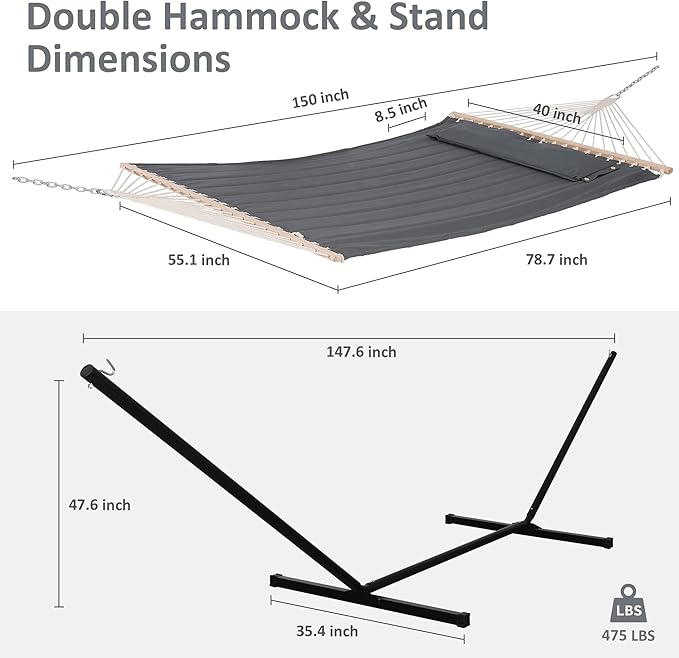 SUNCREAT 2 Person Hammock with Stand, Heavy Duty Portable Hammocks, 475 lbs Capacity, Dark Grey - Image 4