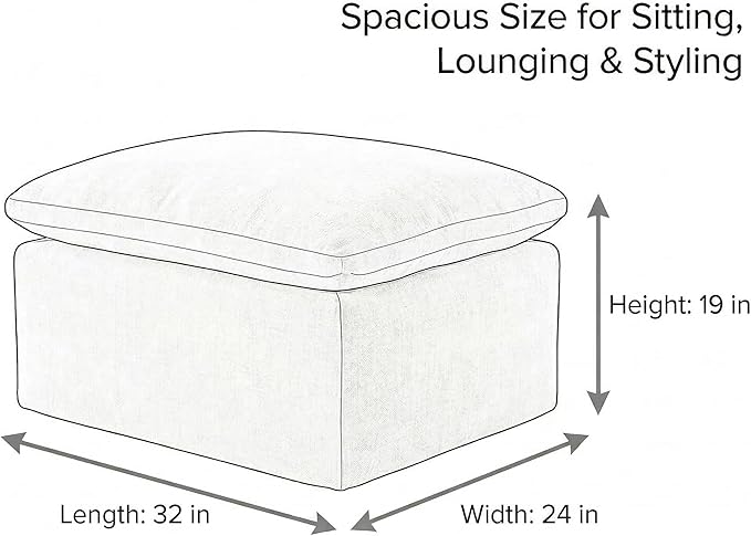 Cream Square Ottoman Footstool, Cloud-Like Pillow-Top Soft-Textured Ottoman Coffee Table, Compact Footstool for Living Room, Bedroom Vanity Stool, Low-Profile Floor Cushion forSmall Spaces