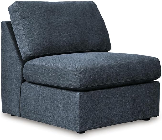 Signature Design by Ashley Modmax Stain Resistant Minimalist Modular Anti Sag Right-Arm Facing 4-Piece Sectional with Chaise, Loose Reversible Cushions and 2 Accent Pillows, Blue