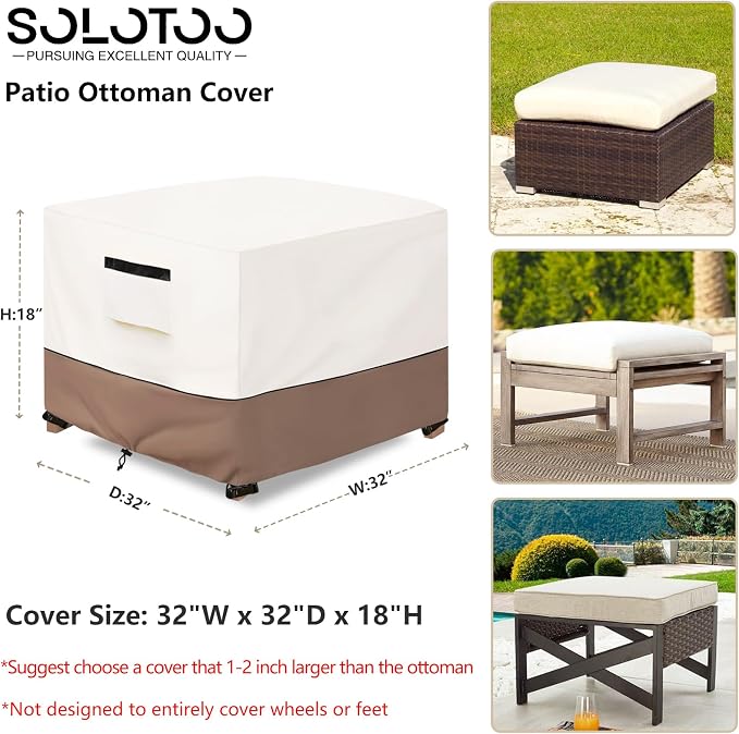 Patio Ottoman Cover Waterproof Heavy Duty Square Outdoor Ottoman Covers, 32W x 32D x 18H Inches Patio Furniture Covering Protector Outdoor Side Table Cover (Beige) - Image 3