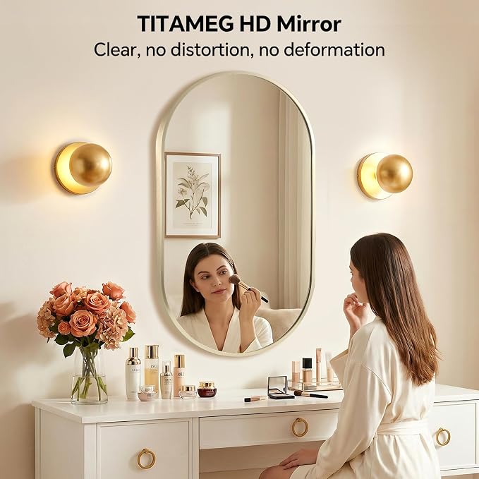 Gold Oval Mirror, 22x30 Inch Oval Bathroom Mirror, Gold Mirror for Wall Decor, Vanity, Entryway, Living Room, Horizontally/Vertically - Image 2