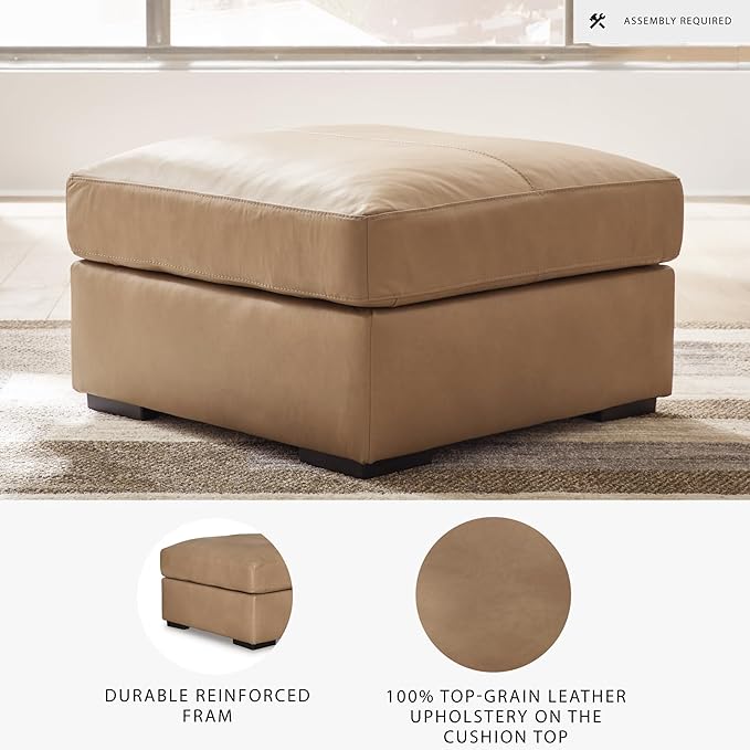 Signature Design by Ashley Bandon Contemporary Leather Match Upholstered Oversized Accent Ottoman, Light Brown