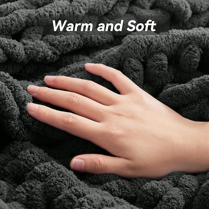Negwoo Chunky Knit Throw Blanket, 60''*80'' Knitted Throw Chenille Yarn for Bed Couch, Handmade Dark Grey Crochet Big Thick Blanket, Machine Washable Cute Comfy Blanket for Home Decor