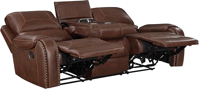 Lexicon Monet Breathable Faux Leather Double Reclining Sofa, Brown