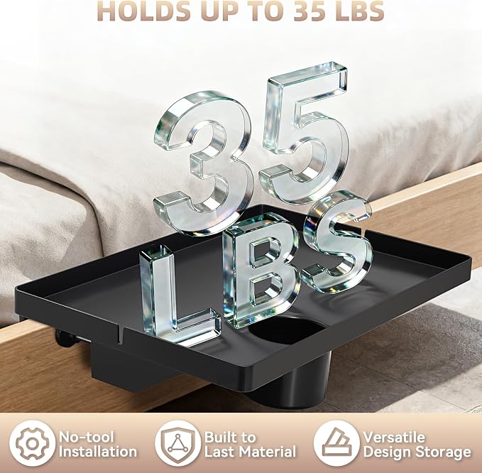 Bedside Shelf Dorm Bunk Bed, Bedside Caddy Shelf Dorm Bed, No Drill College Nightstand Organizer for Personal Items Books Glasses Apartment Bedroom Compact Space Solution Large+Black - Image 3