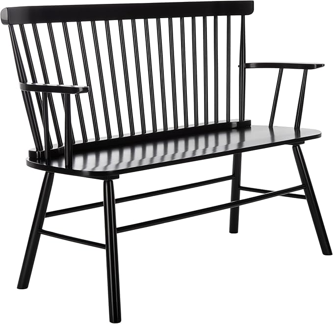 SAFAVIEH Home Collection – Addison Black Solid Wood Spindle Back Loveseat Bench, Farmhouse Settee for Entryway Living Room or Dining Area (AMH8513A)