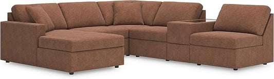 Signature Design by Ashley Contemporary Modmax Stain Resistant U-Shape Right-Arm Facing 6-Piece Sectional with Chaise and Storage Console, Orange
