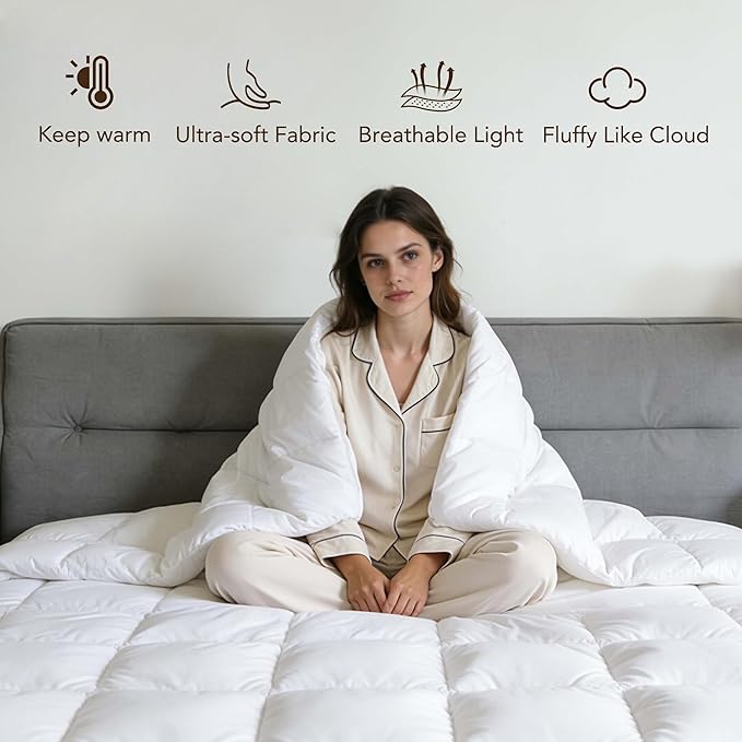 Goose Feather Down Fiber Comforters Oversized King Size, Extra Fluffy White Duvet Insert, Ultra-Soft, Breathable, Noiseless, All Season Hotel Luxury Bedding Comforters 120"x98"